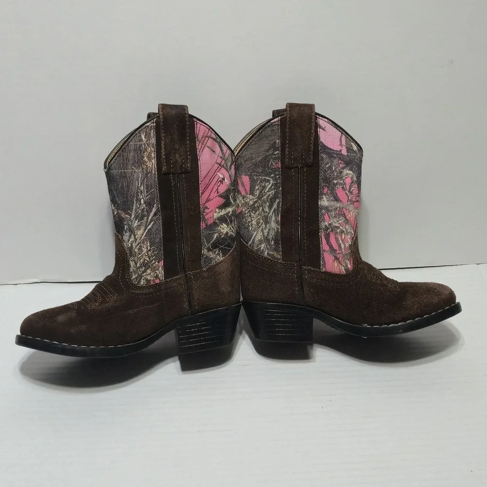 Masterson Boot Co. Kids 9.5 M Brown Suede Western Cowboy Boots Pink Camo MB2009C